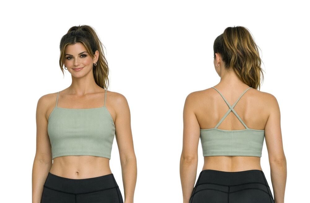 Nike Ribbed Cropped Tank Sports Bra Size M Light Green Strappy Gorpcore EUC